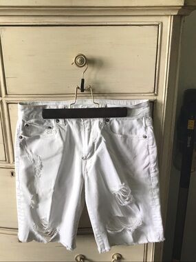American Eagle Outfitters White Distressed Denim Jean Shorts